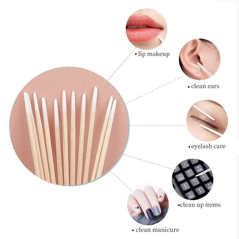 Povei Disposable Micro Cotton Swab Brushes for Eyelash Extensions & Glue Removal