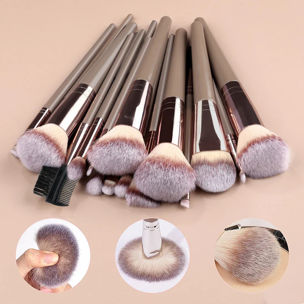 POVEI Champagne Makeup Brush Set for Face and Eyes - 3-20Pcs Beauty Tools