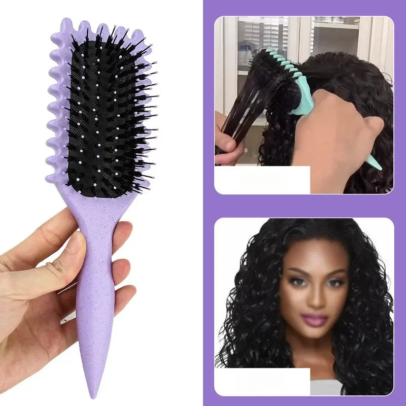 Povei Curly Hair Brush Boar Bristle Detangling Styling Comb for Women