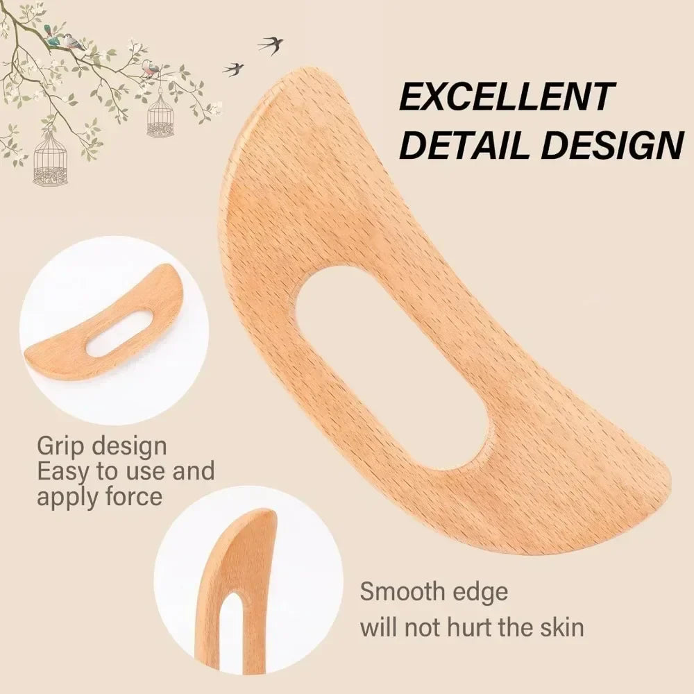 Povei Wood Gua Sha Massage Tool for Body Sculpting and Lymphatic Drainage