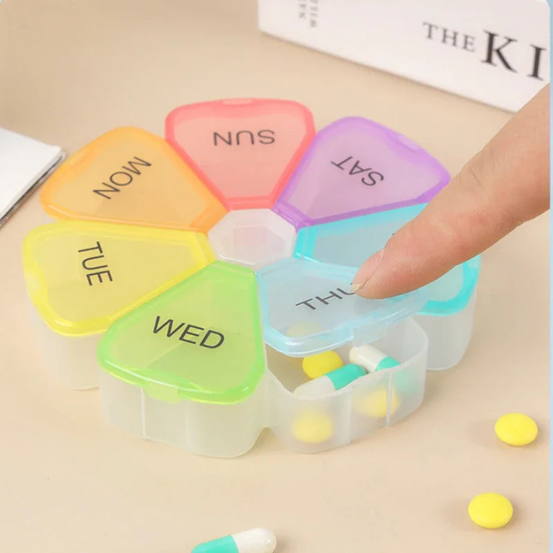 Povei Mini Round Pill Box Travel Vitamin Organizer Case