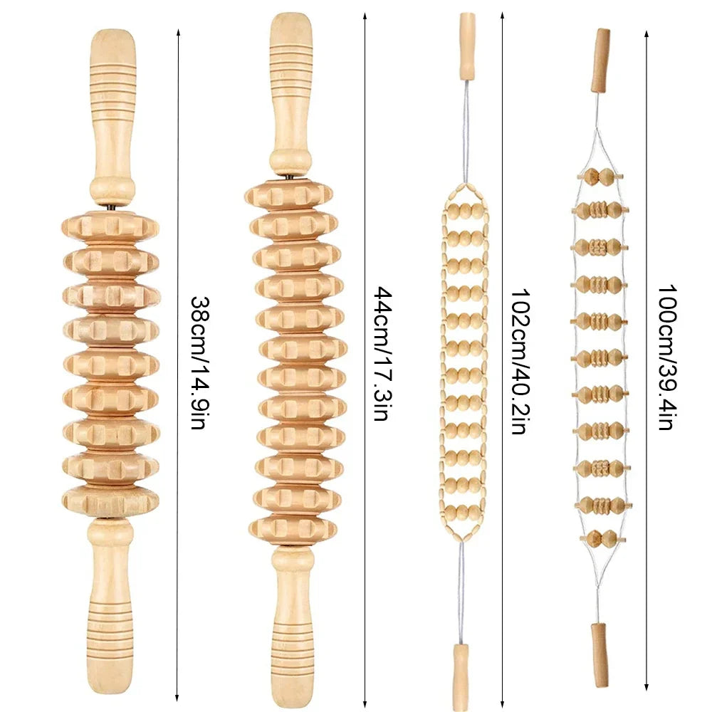 Povei Wooden Massager Roller Stick for Cellulite Reduction and Muscle Relaxation