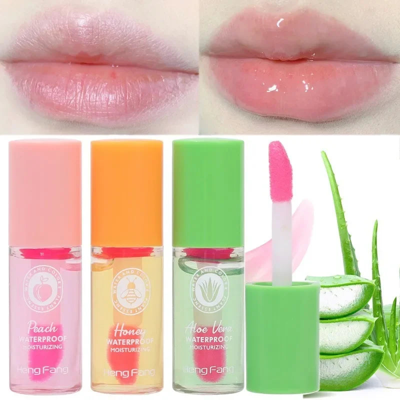 Povei Aloe Vera Peach Honey Lip Oil, Color Changing Moisturizing Lip Gloss