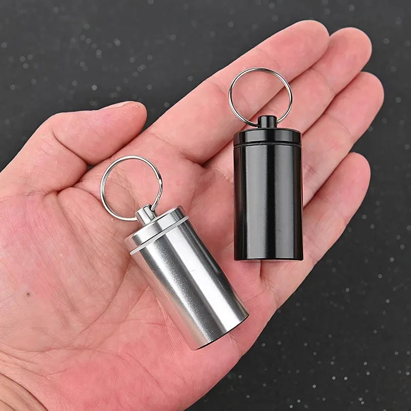 Povei Aluminum Pill Box Container for Traveling Camping Keychain Medicine Holder