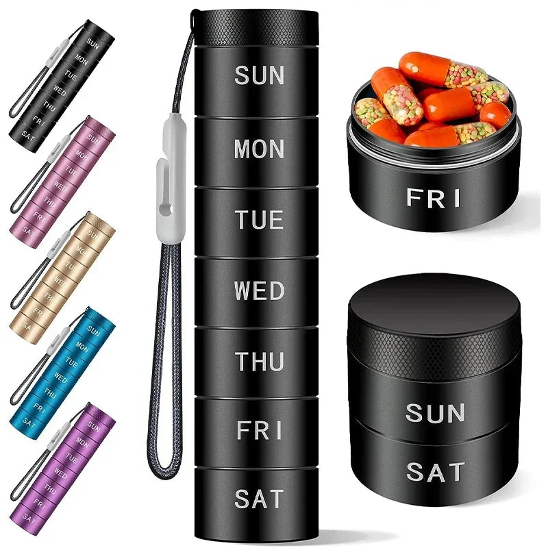 Povei Metal Pill Case Weekly Organizer Container Medicine Bottle