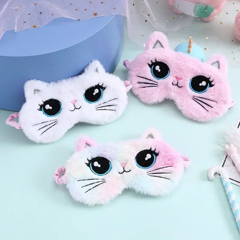 Povei Big Eyes Cat Plush Sleep Mask for Kids and Adults