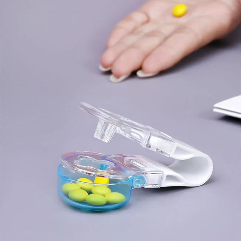 Povei Portable Pill Crusher Medicine Storage Box for Personal Health Care.