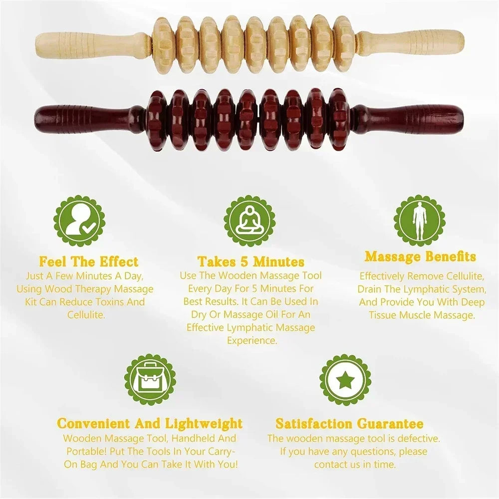 Povei Wood Roller Massager for Body, Lymphatic Drainage & Muscle Sculpting