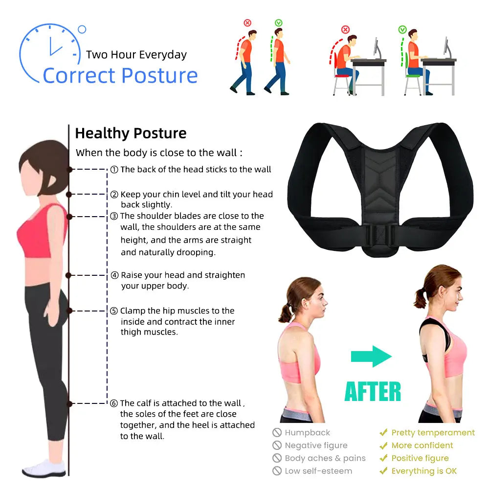 Back Straightener Posture Corrector by Povei: Adjustable Upper Back and Shoulder Brace for Better Posture