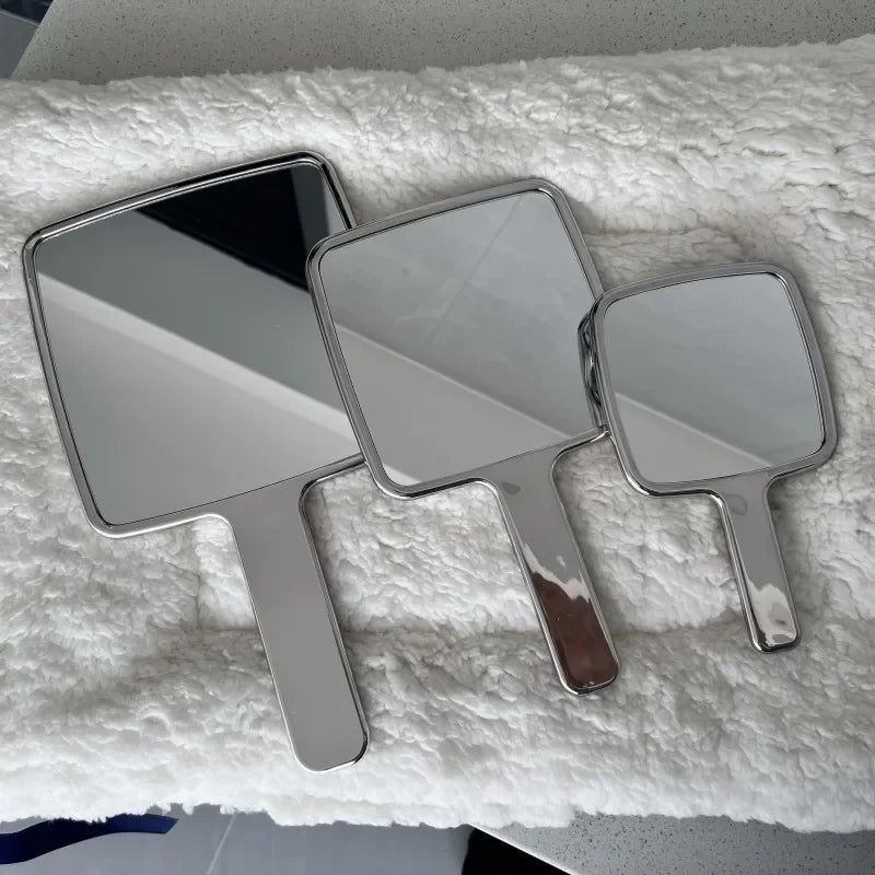 Povei Beauty Makeup Mirrors: Electroplated Handle, HD Portable, Round & Square Shapes