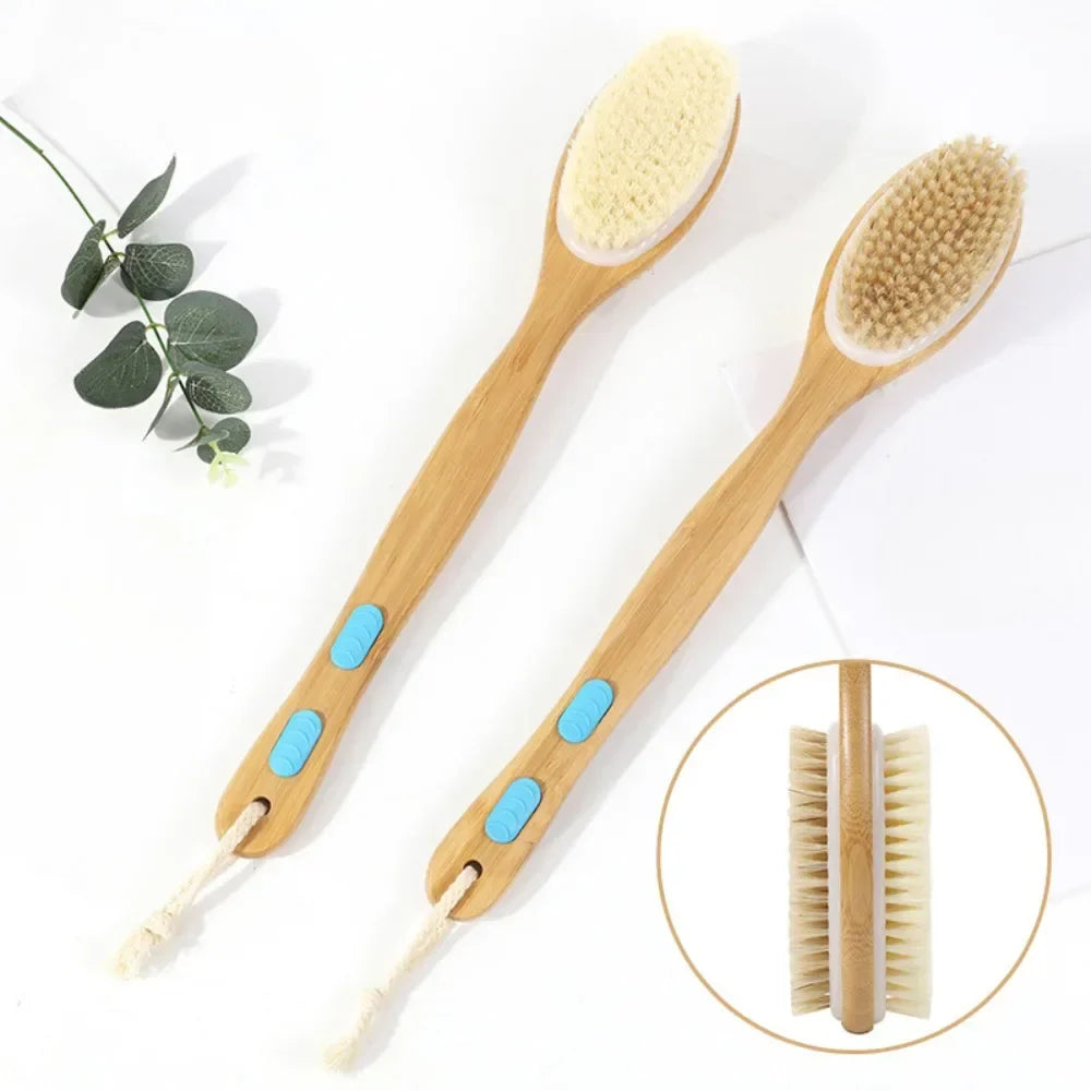 Povei Back Scrubber Wooden Handle Brush for Exfoliating Body Massage Skin Cleaning