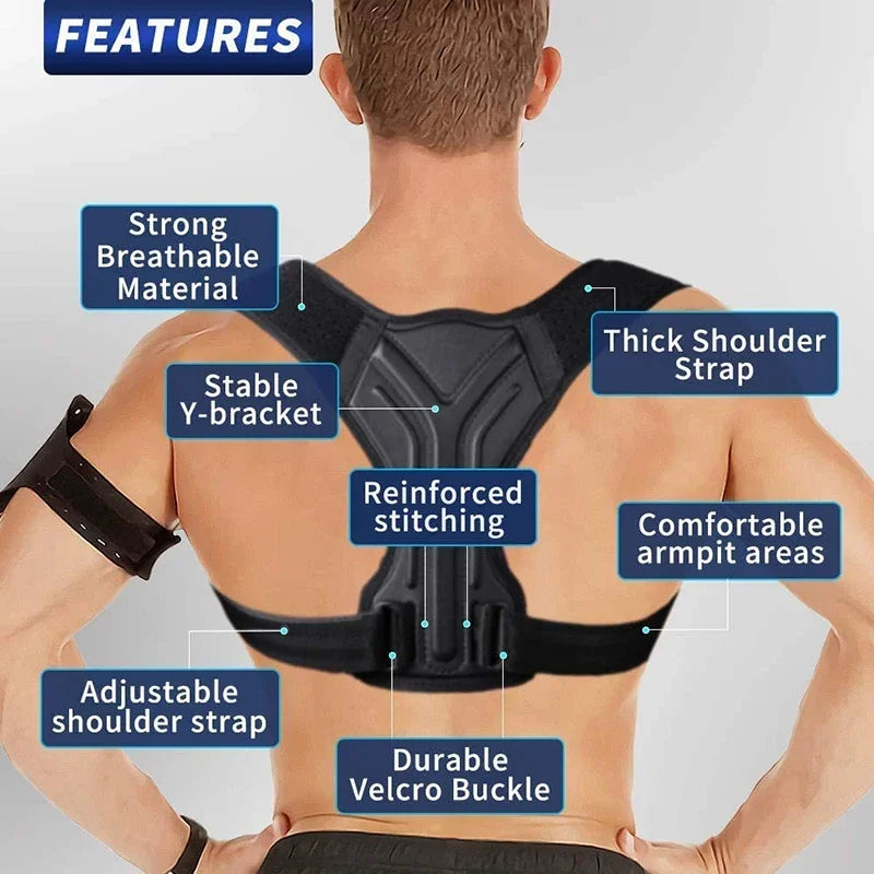 Back Support Posture Corrector by Povei - Adjustable Spine Alignment Brace for Pain Relief