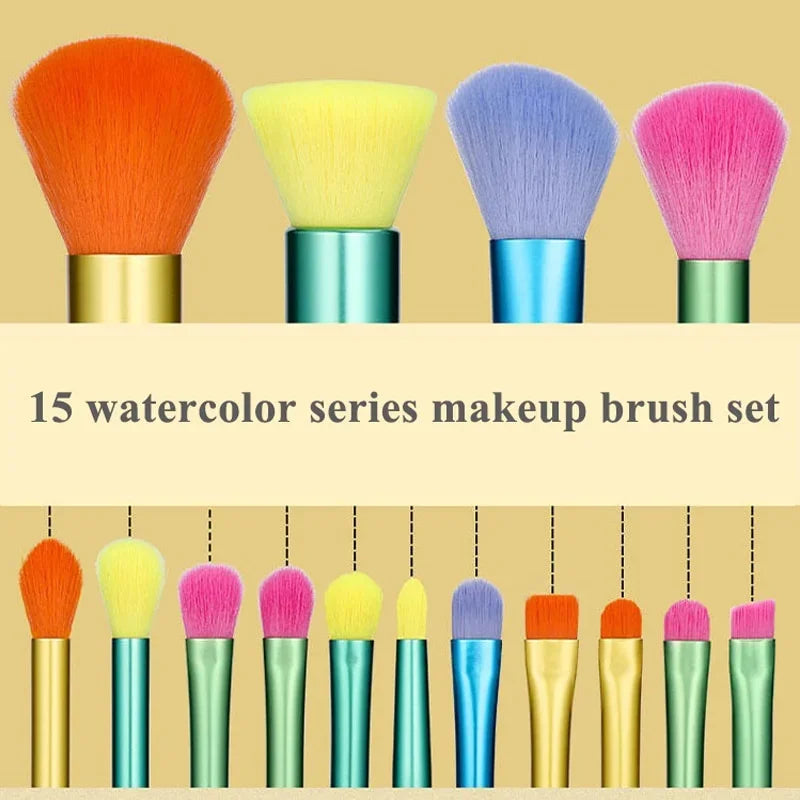 Povei 15-Piece Rainbow Makeup Brush Set for Beauty Cosmetic Tools