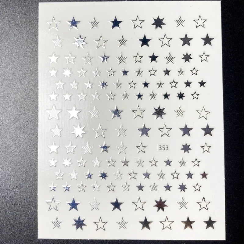 Povei 3D Star Nail Stickers Flash Decoration DIY Transfer Decals Gold Silver