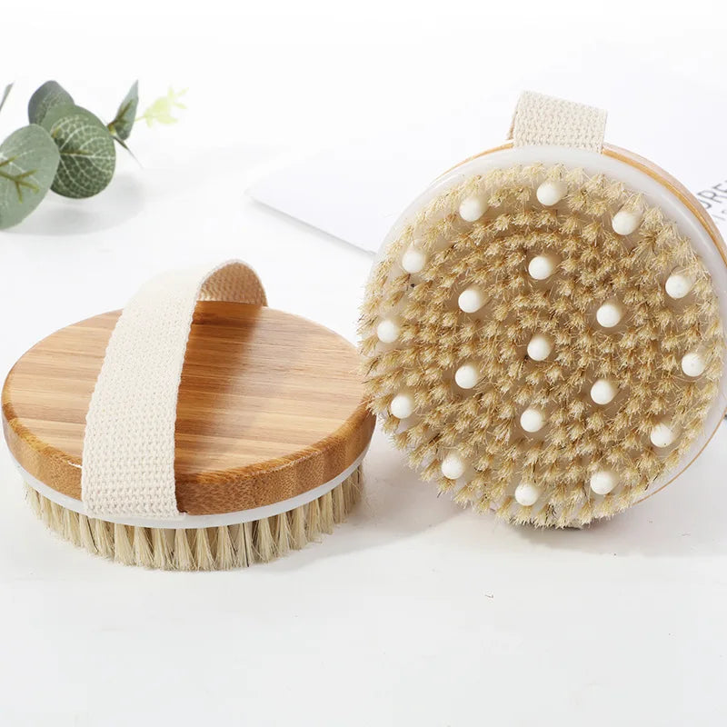 Povei Dry Skin Body Brush: Natural Bristle, Anti Cellulite, Exfoliates, Massage Tool