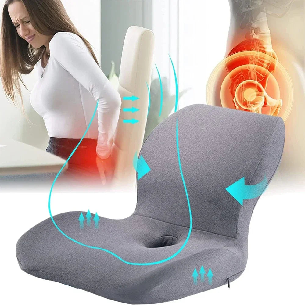 Memory Foam Seat Cushion & Lumbar Support Pillow by Povei