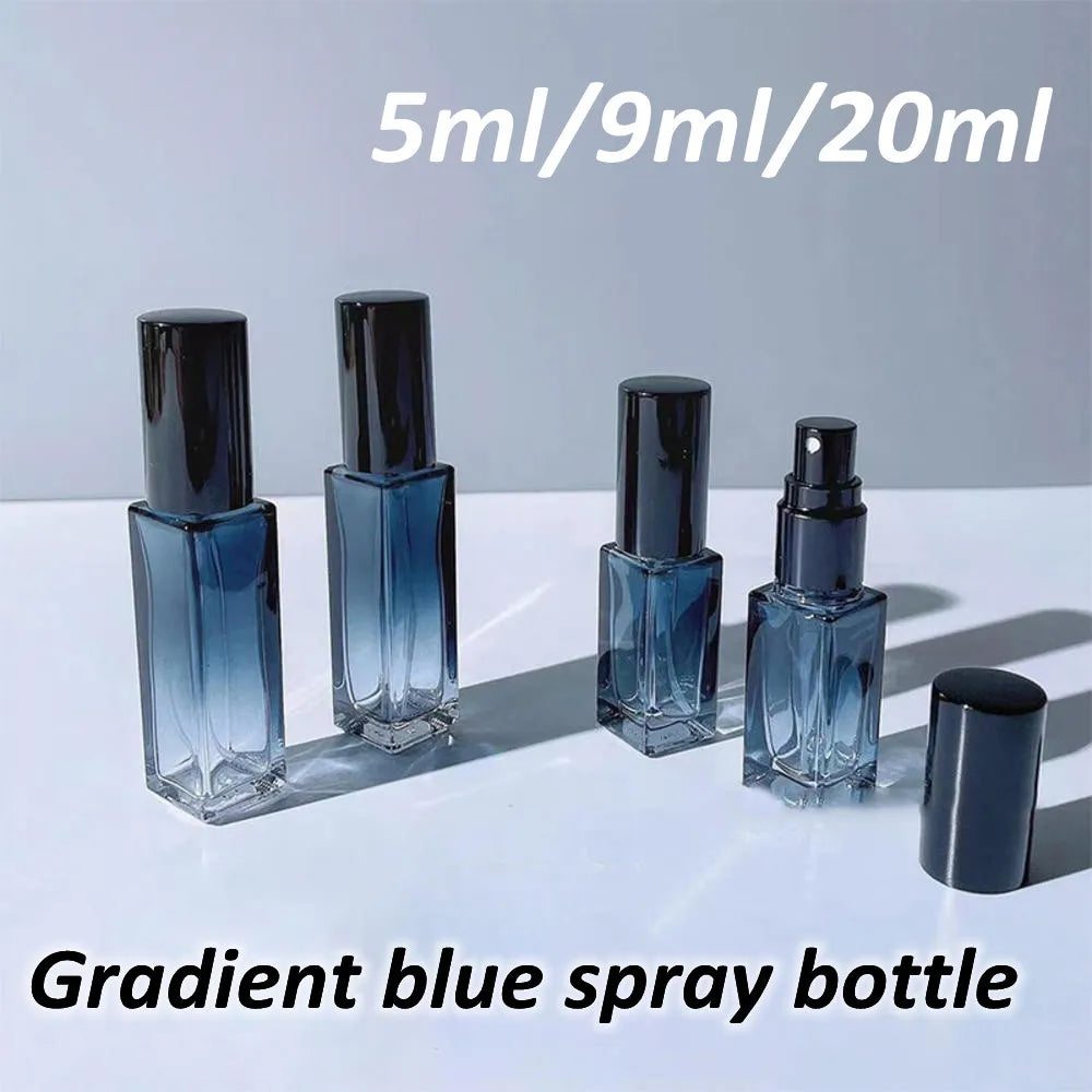 Povei Blue Gradient Perfume Spray Bottle: Refillable Glass Atomizer Container