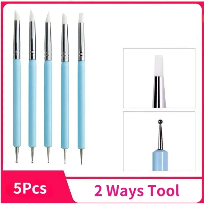 Povei Dual-Head Silicone Nail Art Dotting Pen for Manicure Emboss