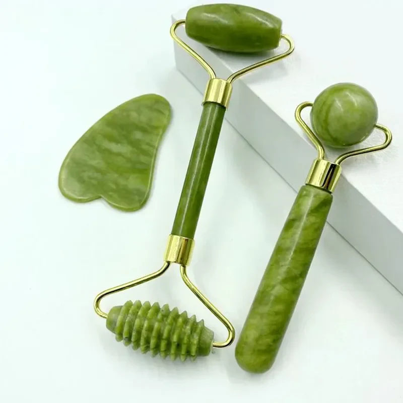 Povei Jade Roller & Gua Sha Set for Facial and Body Massage