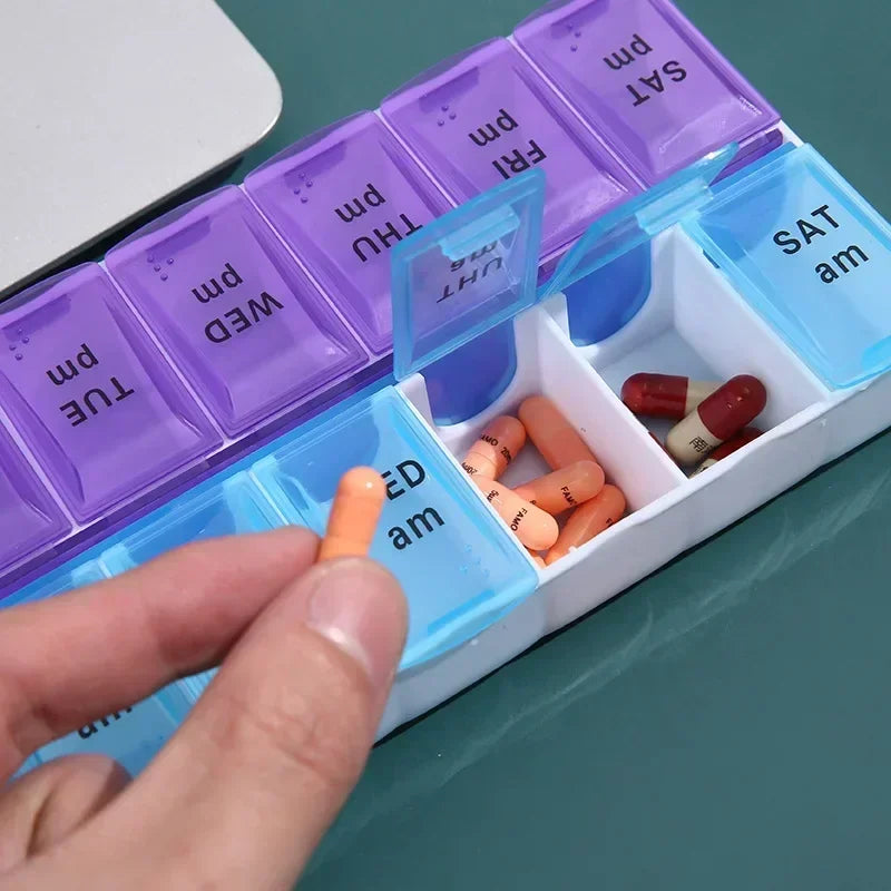 Povei 7-Day Pill Case, 14 Grids Portable Medicine Storage for Travel