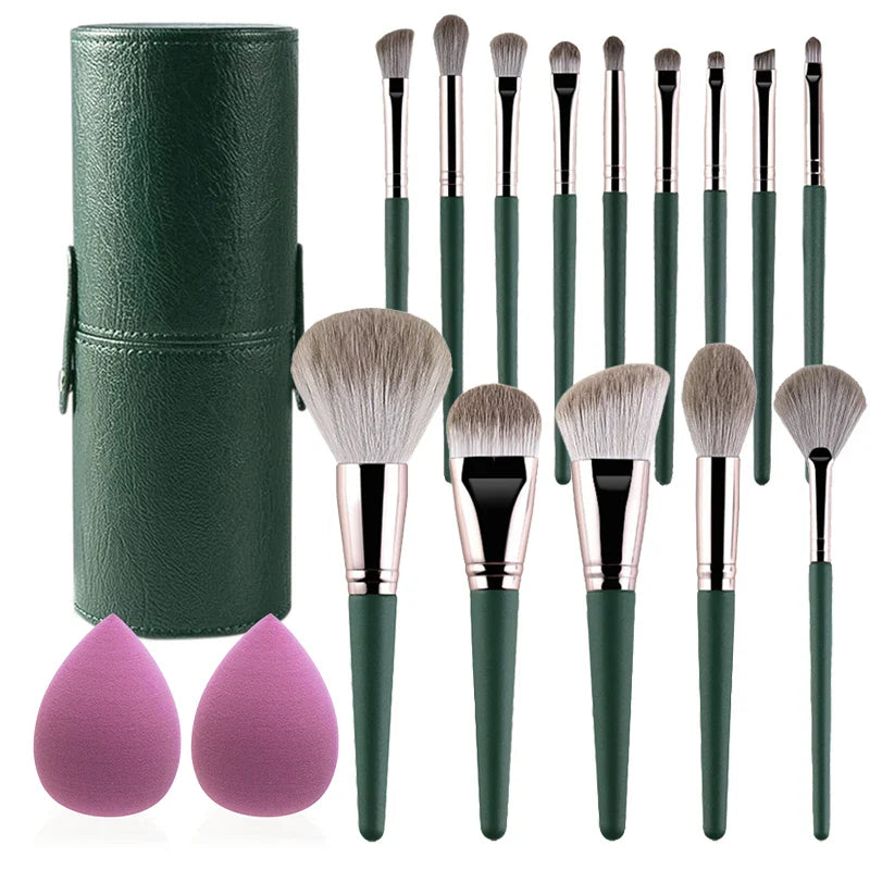 Povei 14-Piece Makeup Brush Set with 2 Sponges