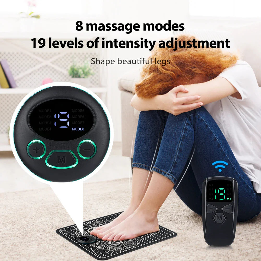 Povei Electric Foot Massager Pad Muscle Stimulator with LCD Mat and TENS Pulse Technology