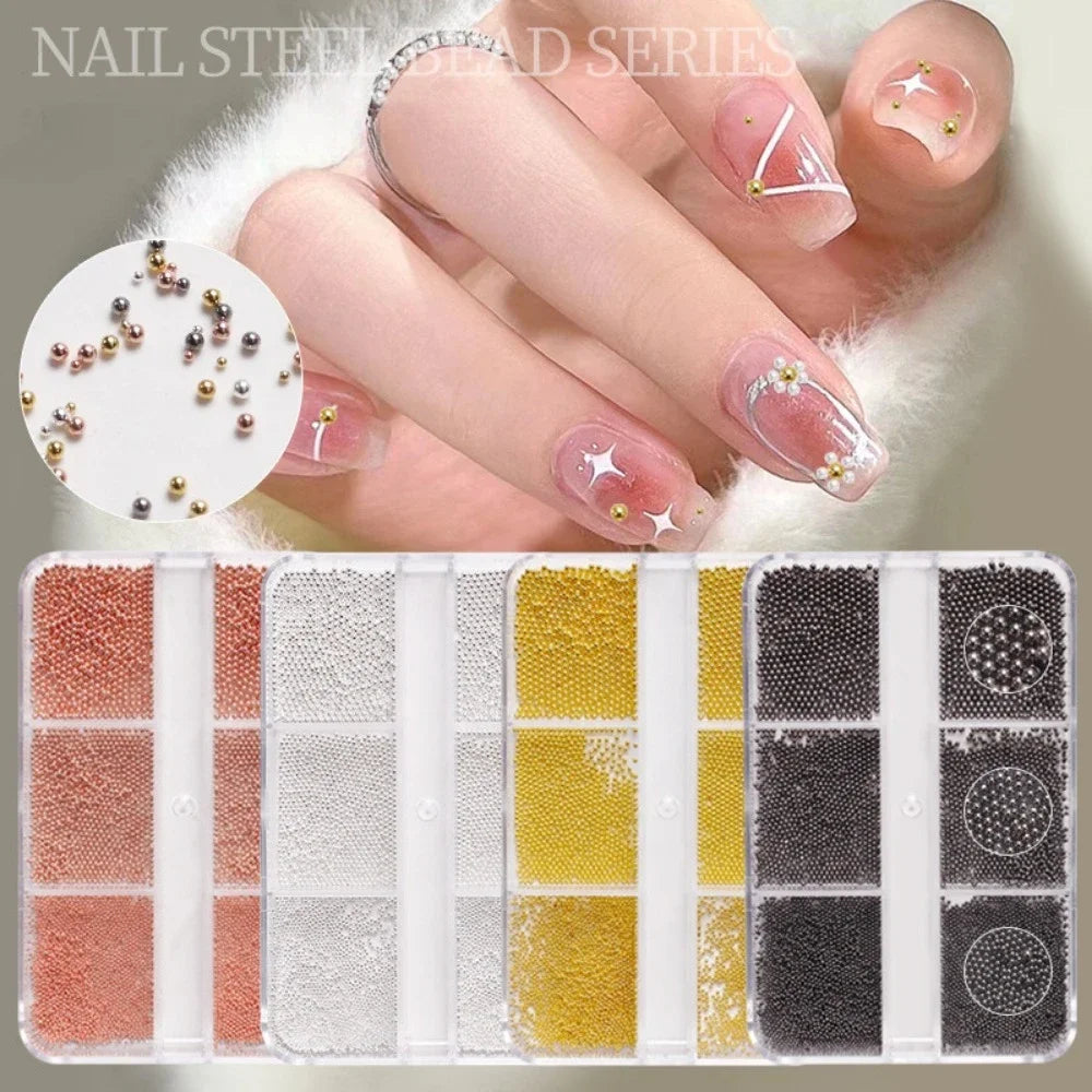 Povei Steel Caviar Beads Mixed Size Nail Decoration Manicure Kit