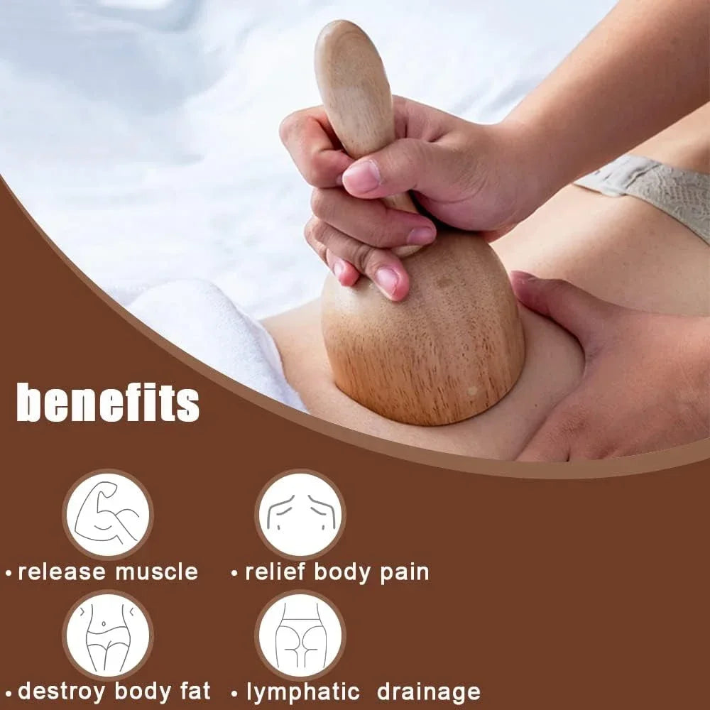 Povei Wood Therapy Swedish Massage Cup Roller Handheld Anti-Cellulite Muscle Pain Relief