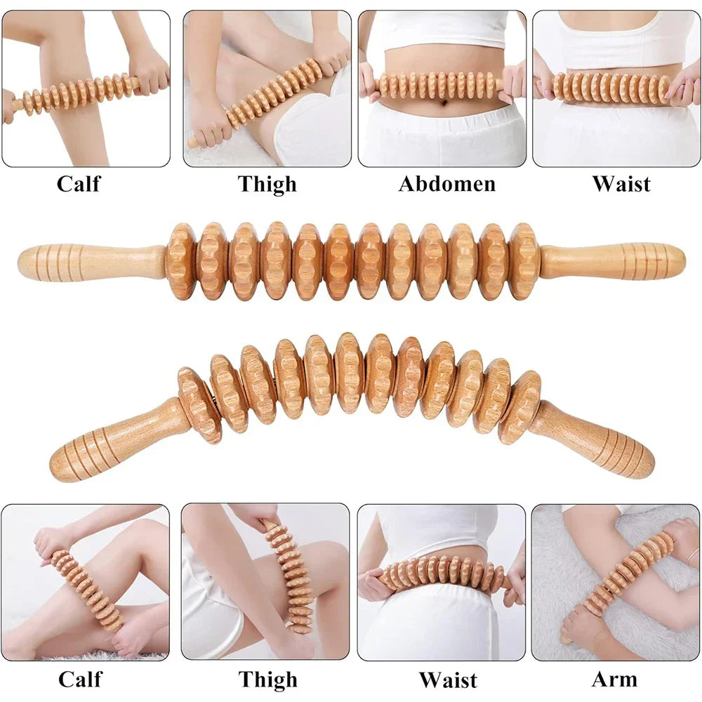 Povei Curved Massage Roller Stick for Wood Therapy, Body Sculpting and Lymphatic Drainage