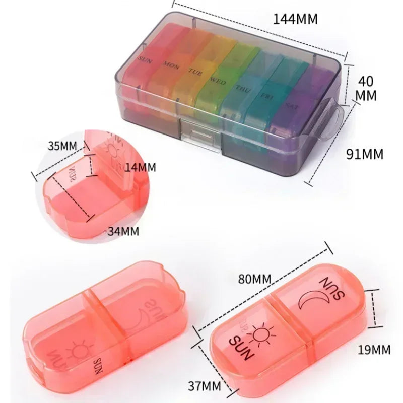 Povei 7-Day Weekly Pill Case Portable Medicine Organizer with Secret Compartments