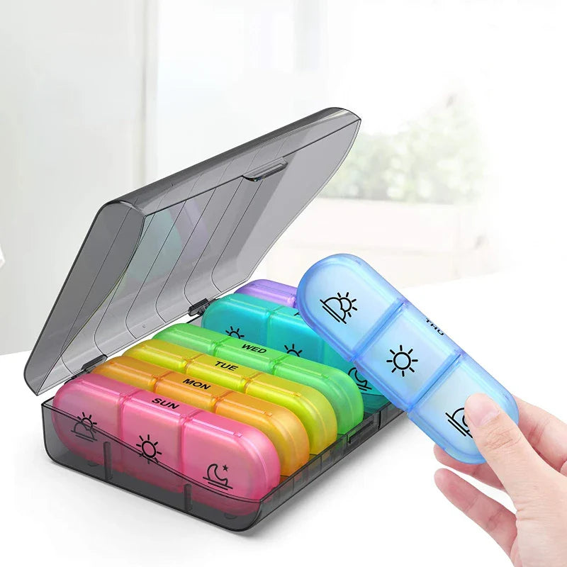 Povei Weekly Pill Case 7 Days Medicine Tablet Box Portable Organizer with Secret Compartments