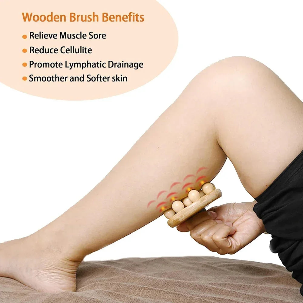 Povei Wooden Body Massage Brush for Cellulite, Lymphatic Drainage & Body Shaping