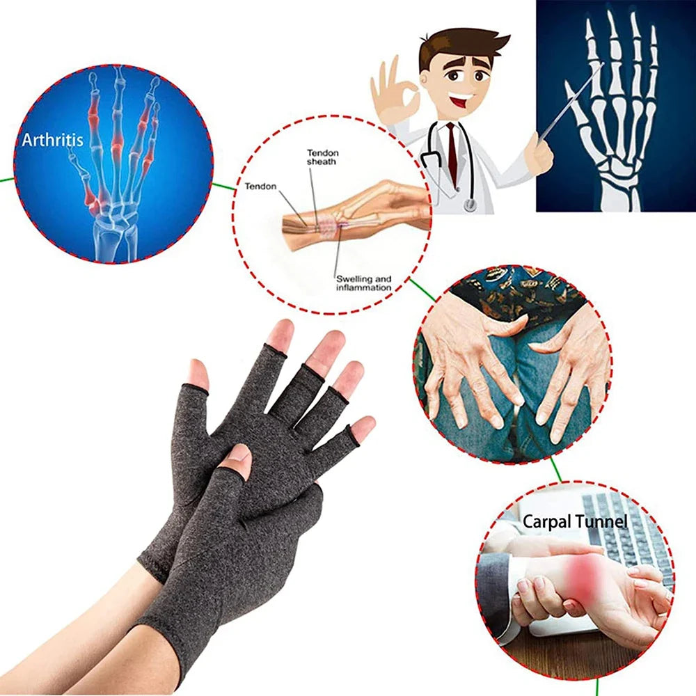 Povei Arthritis Compression Gloves for Joint Pain Relief - Fingerless Design