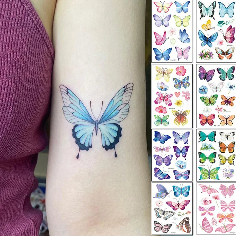 Povei 3D Colorful Butterfly Temporary Tattoo Sticker Set for Women Body Art