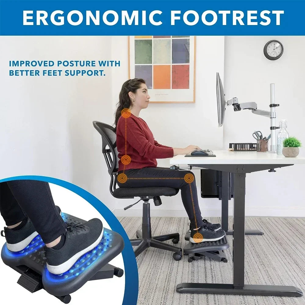 Povei Ergonomic Under Desk Footrest: Adjustable Height Levels, Tilting Foot Stool, Massage Point