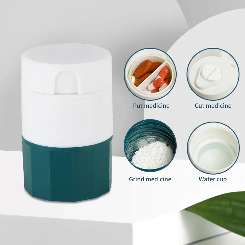 Povei 4-Layer Pill Crusher and Storage Box for Powder Tablet Grinding and Cutting