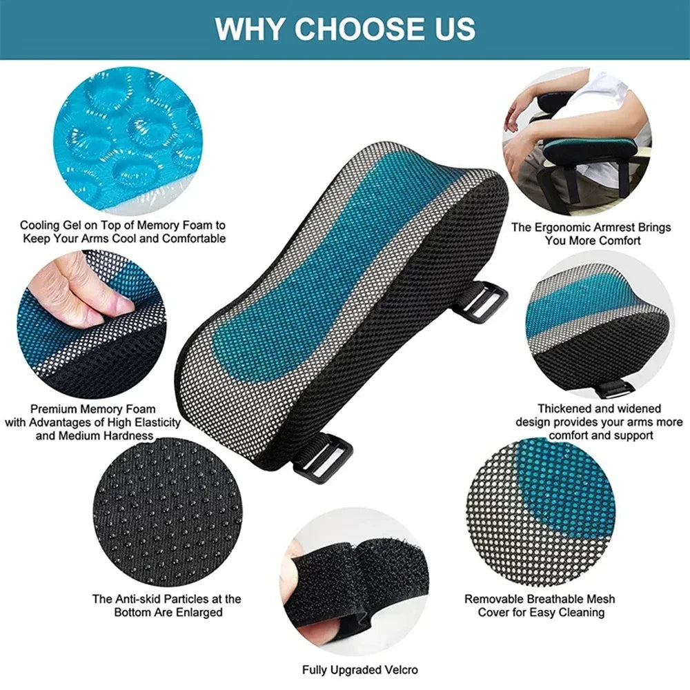 Memory Gel Armrest Pads by Povei: Soft, Comfortable, and Ergonomic Hand Rest for Office, Car, Game Chair