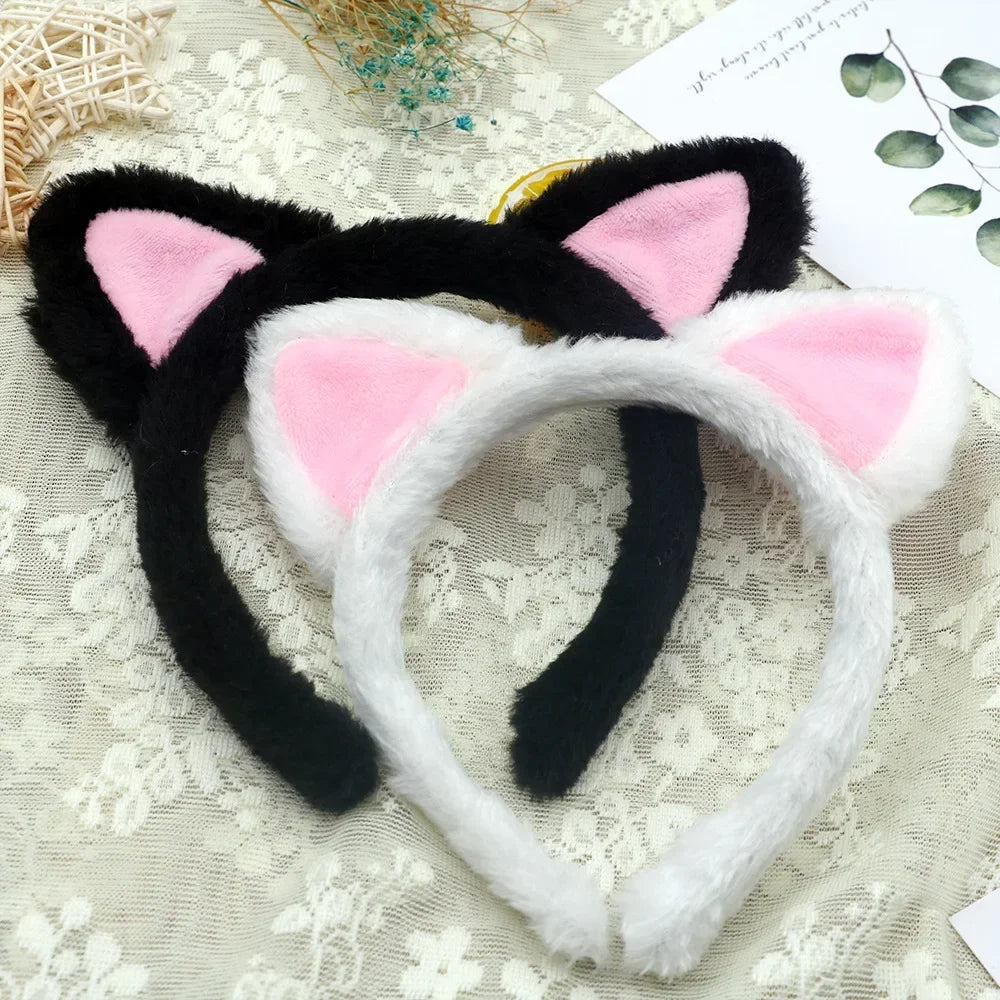 Povei Cat Headband with Plush Animal Ears for Makeup and Face Care