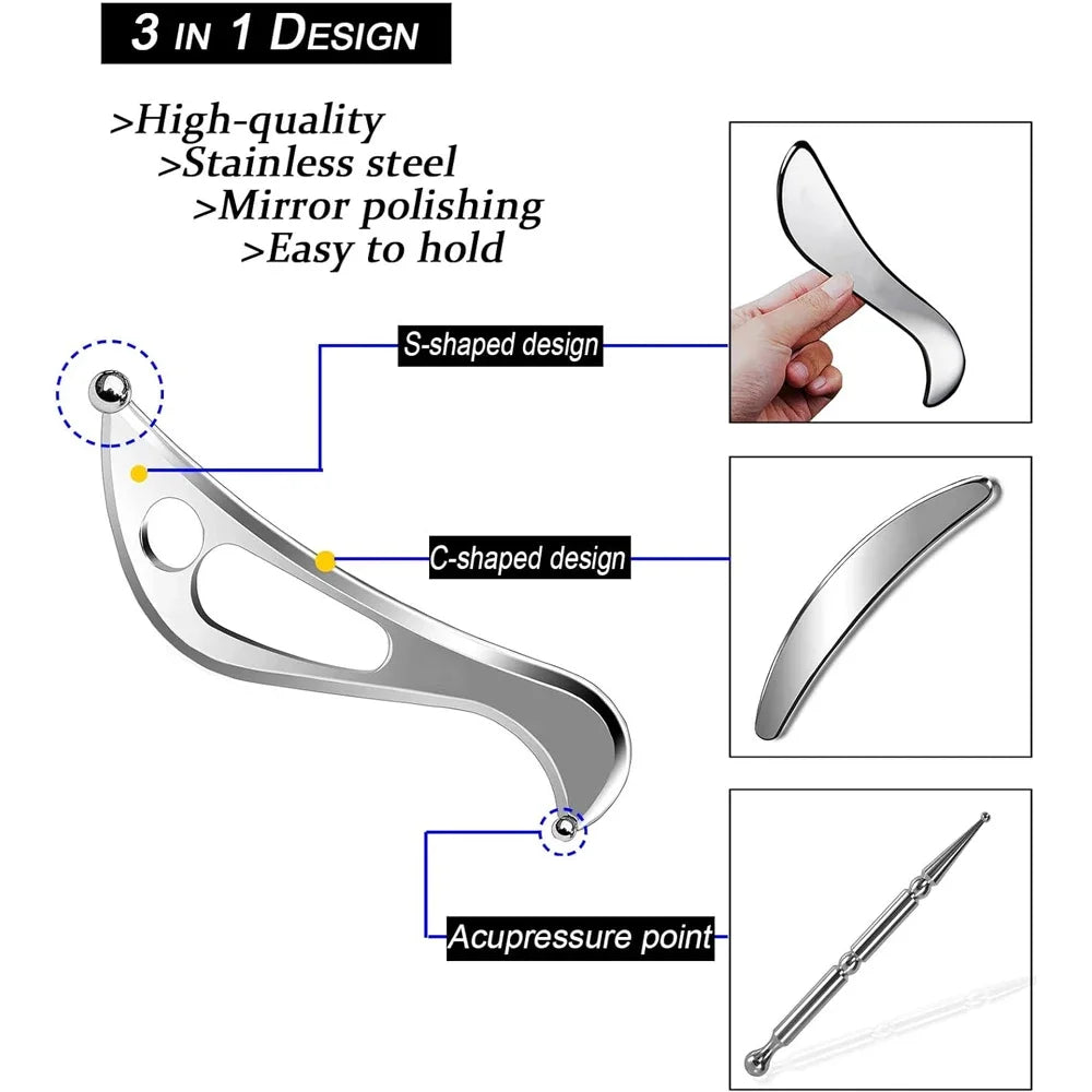 Povei Stainless Steel Scraping Massage Tool for Myofascial Release and Physical Therapy