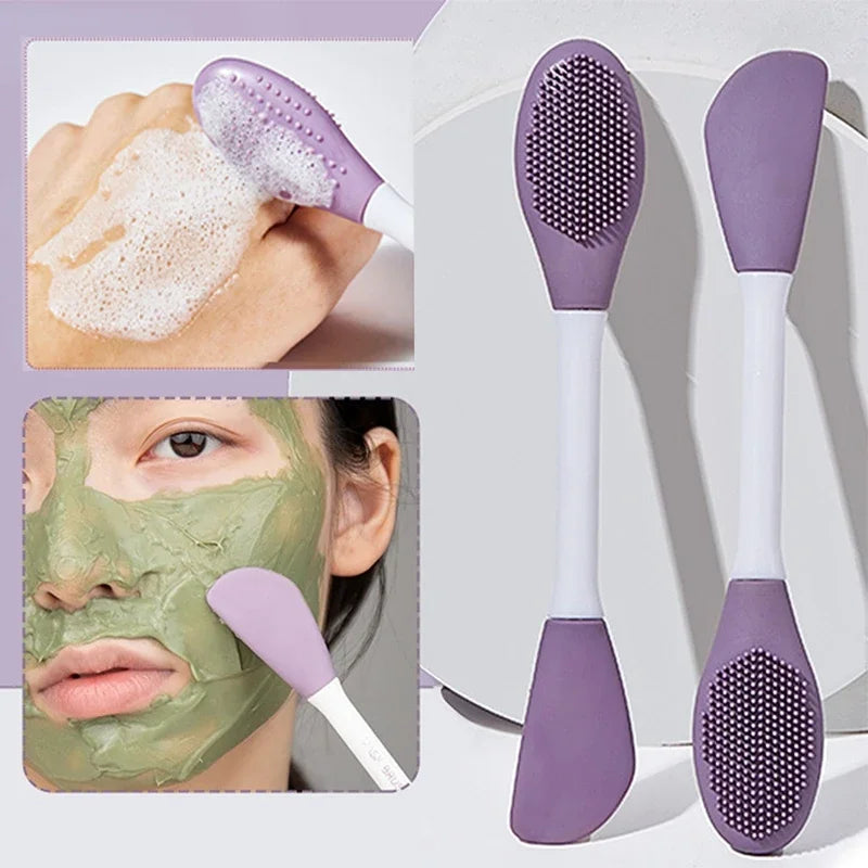 Povei Double Head Silicone Facial Mask Brush for Facial Massage and Cleaning