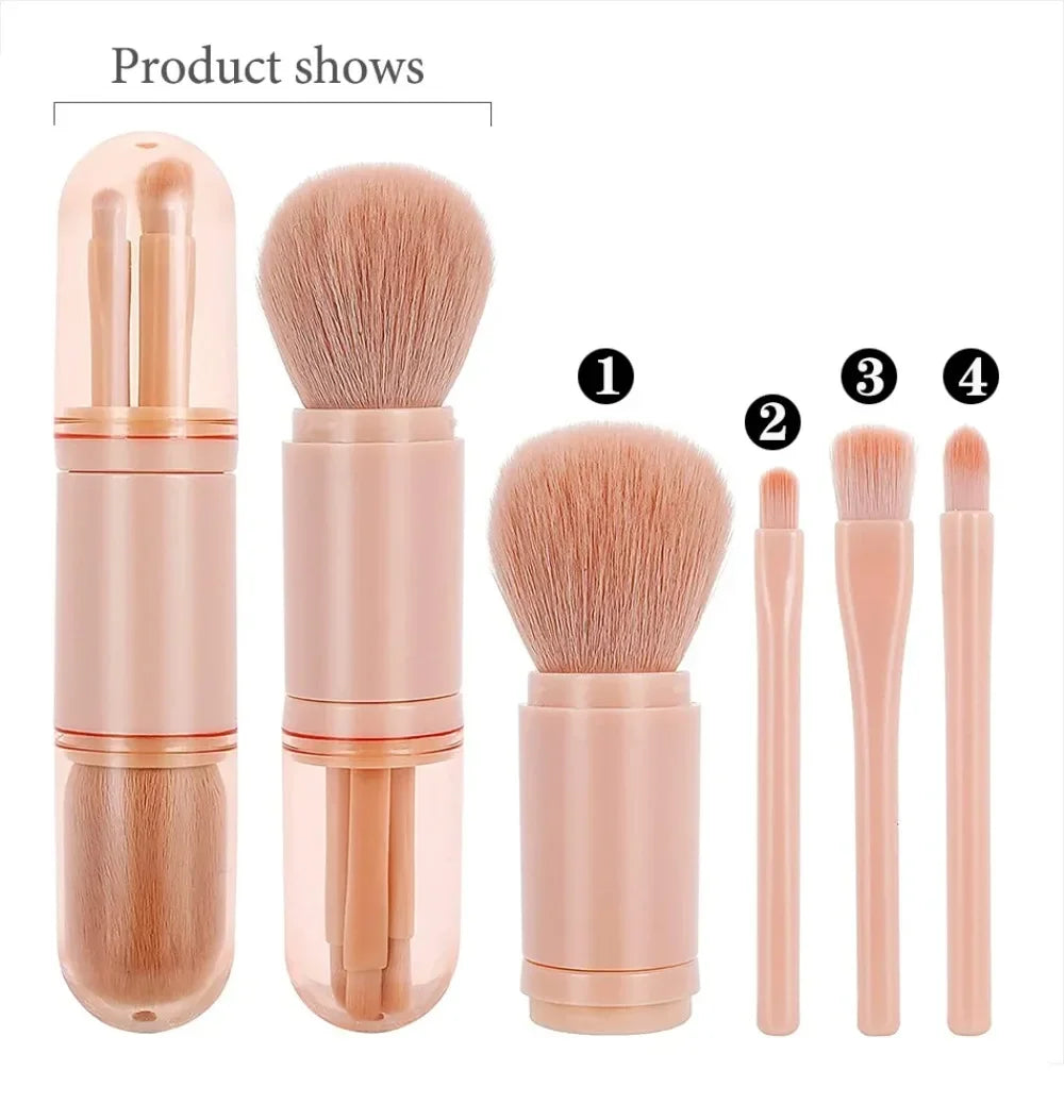 Povei 4-Piece Telescopic Makeup Brush Set for Travel and Beauty Essentials