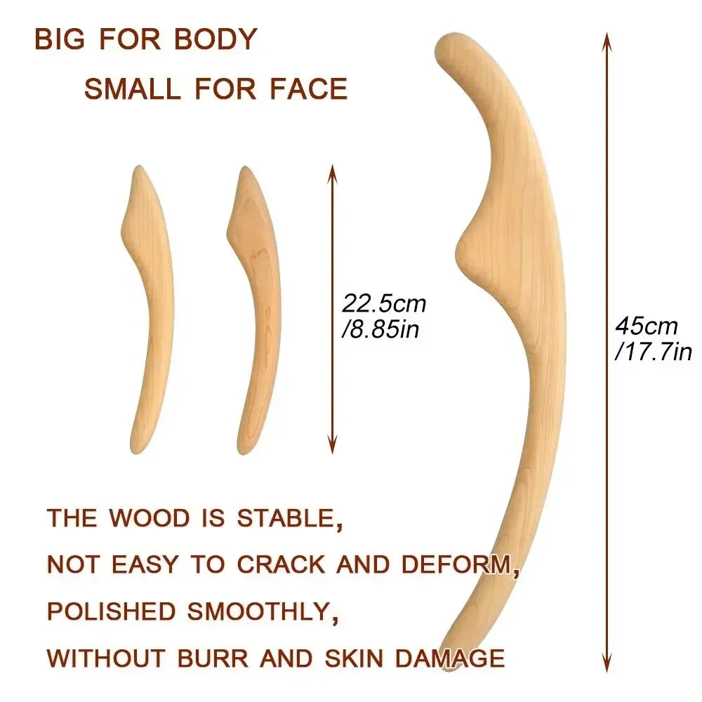 Povei Natural Wood Scraping Stick for Body Massage Therapy Slimming