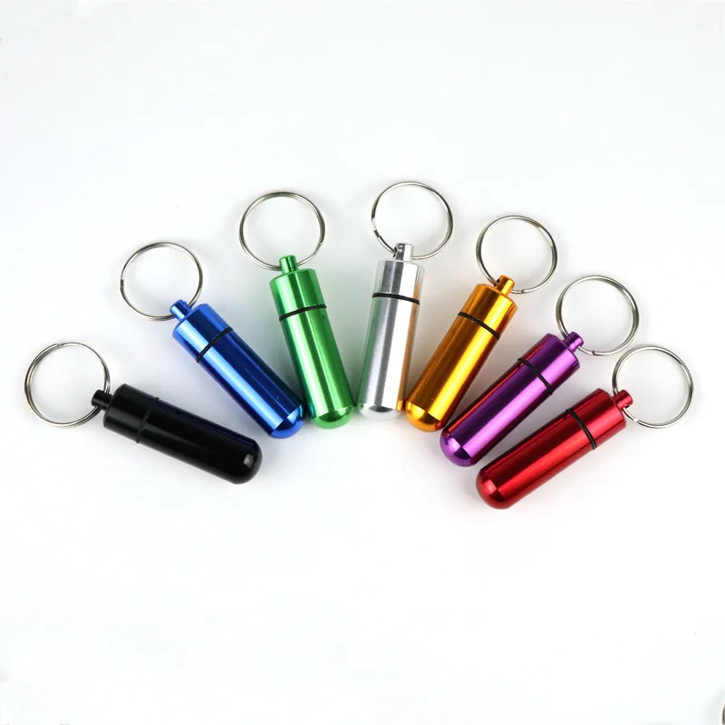 Povei Mini Aluminum Medicine Bottle Keychain Box - Portable & Waterproof