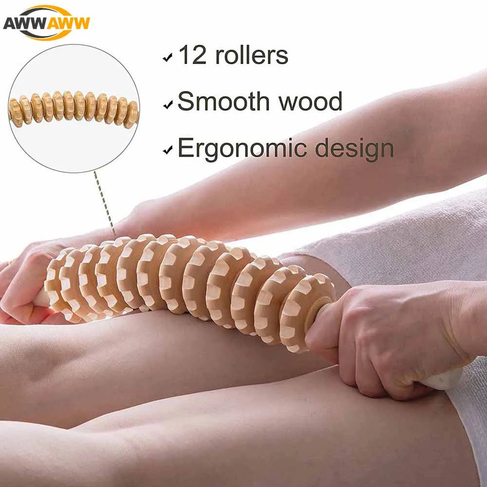 Povei 12-Roller Curved Massage Stick for Lymphatic Drainage and Muscle Relaxation