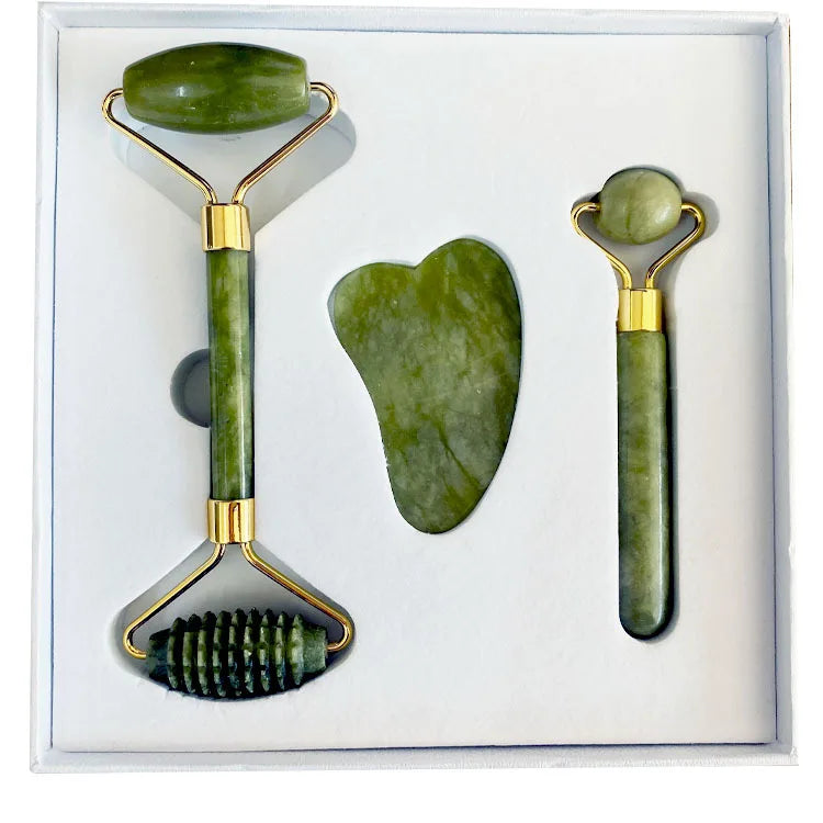 Povei Jade Roller & Gua Sha Set for Face and Body Massage