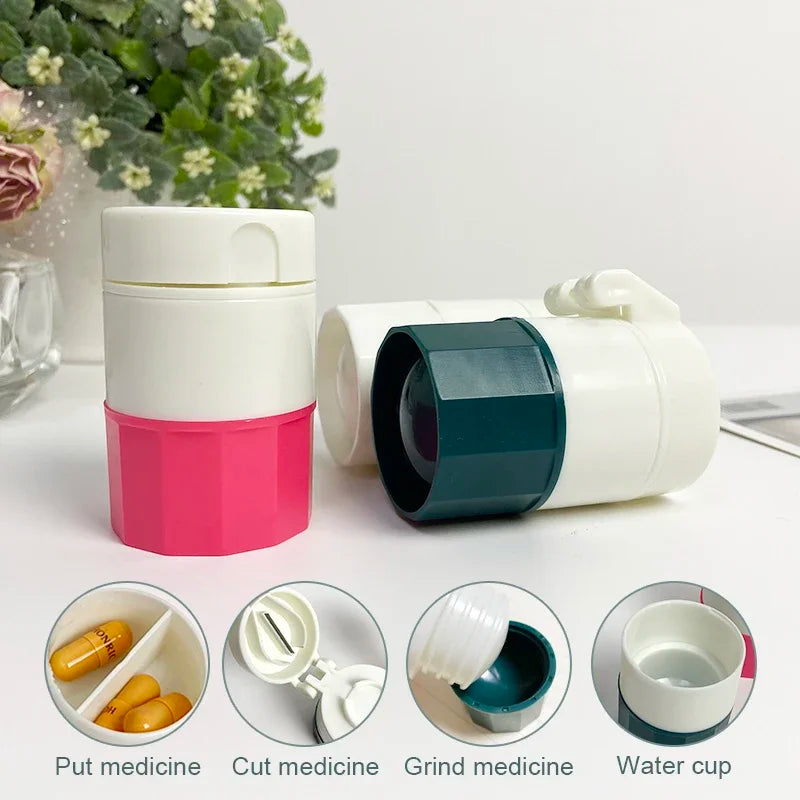 Povei 4-Layer Pill Crusher and Storage Box for Powder Tablet Grinding and Cutting