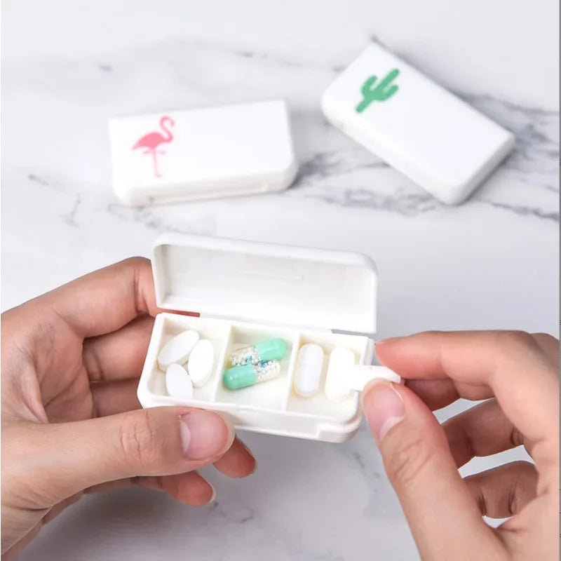 Flamingo Cactus Leaf Pill Dispenser by Povei: Mini Organizer Case for Medication