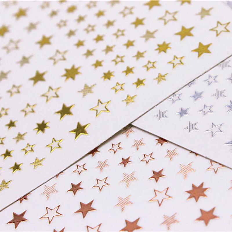 Povei 3D Star Nail Stickers Flash Decoration DIY Transfer Decals Gold Silver