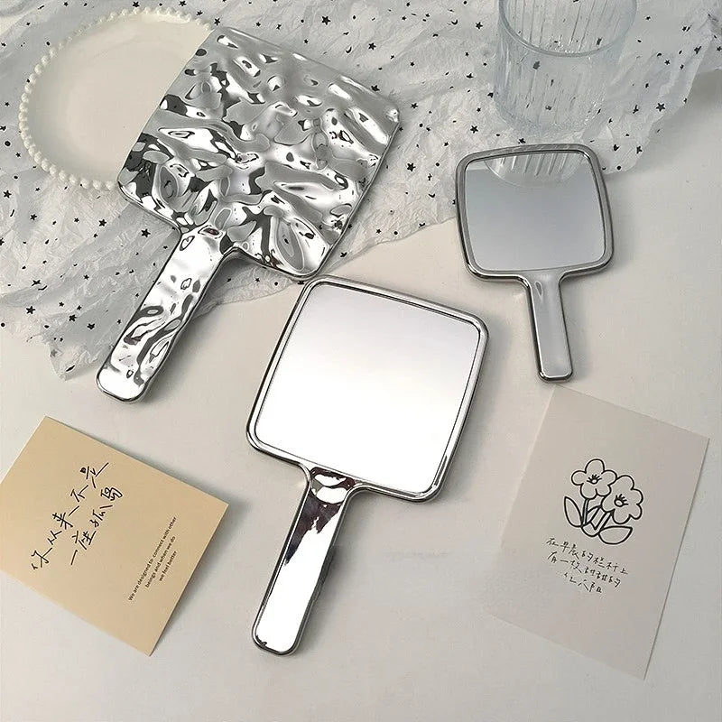 Povei Beauty Makeup Mirrors: Electroplated Handle, HD Portable, Round & Square Shapes