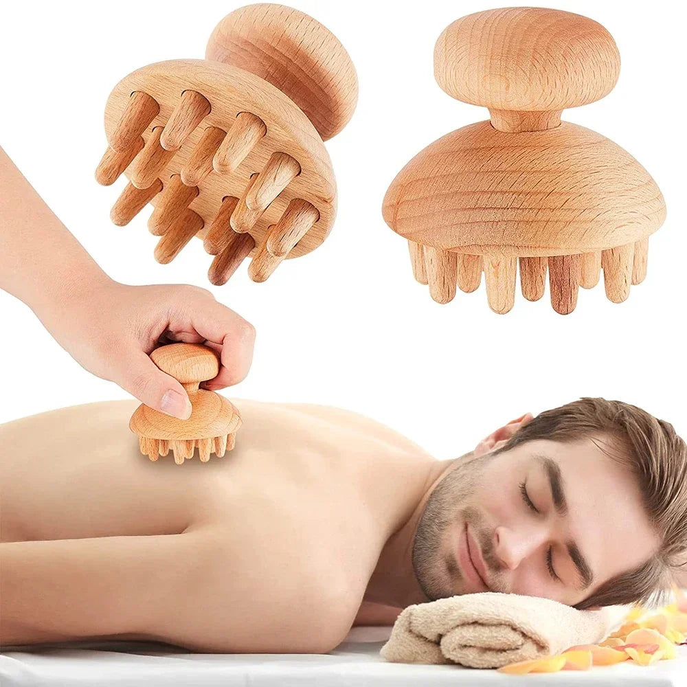 Povei Mushroom Wooden Body Massage Tool for Meridians and Lymphatic Care